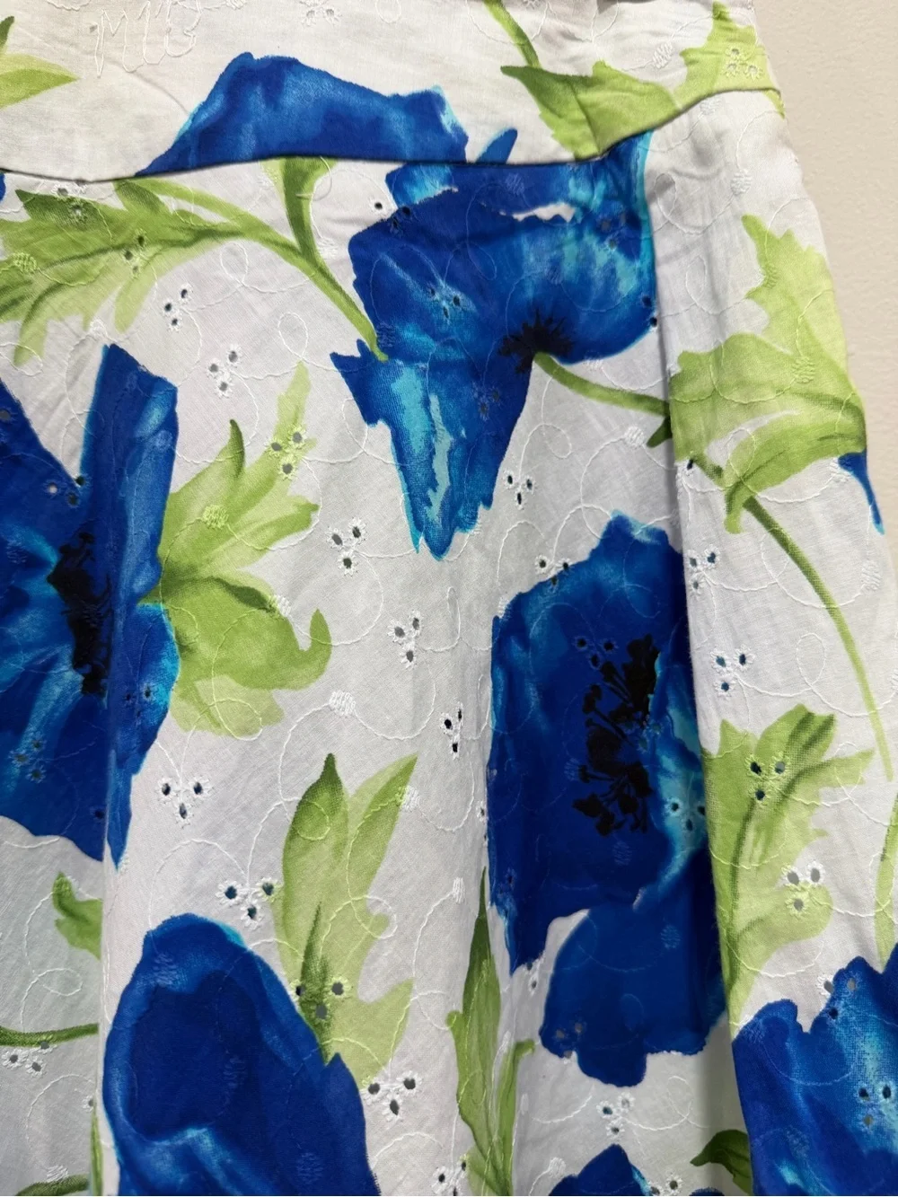 Sag Harbor Petite Blue Floral Eyelet Skirt Cotton A-Line Spring Summer 6p